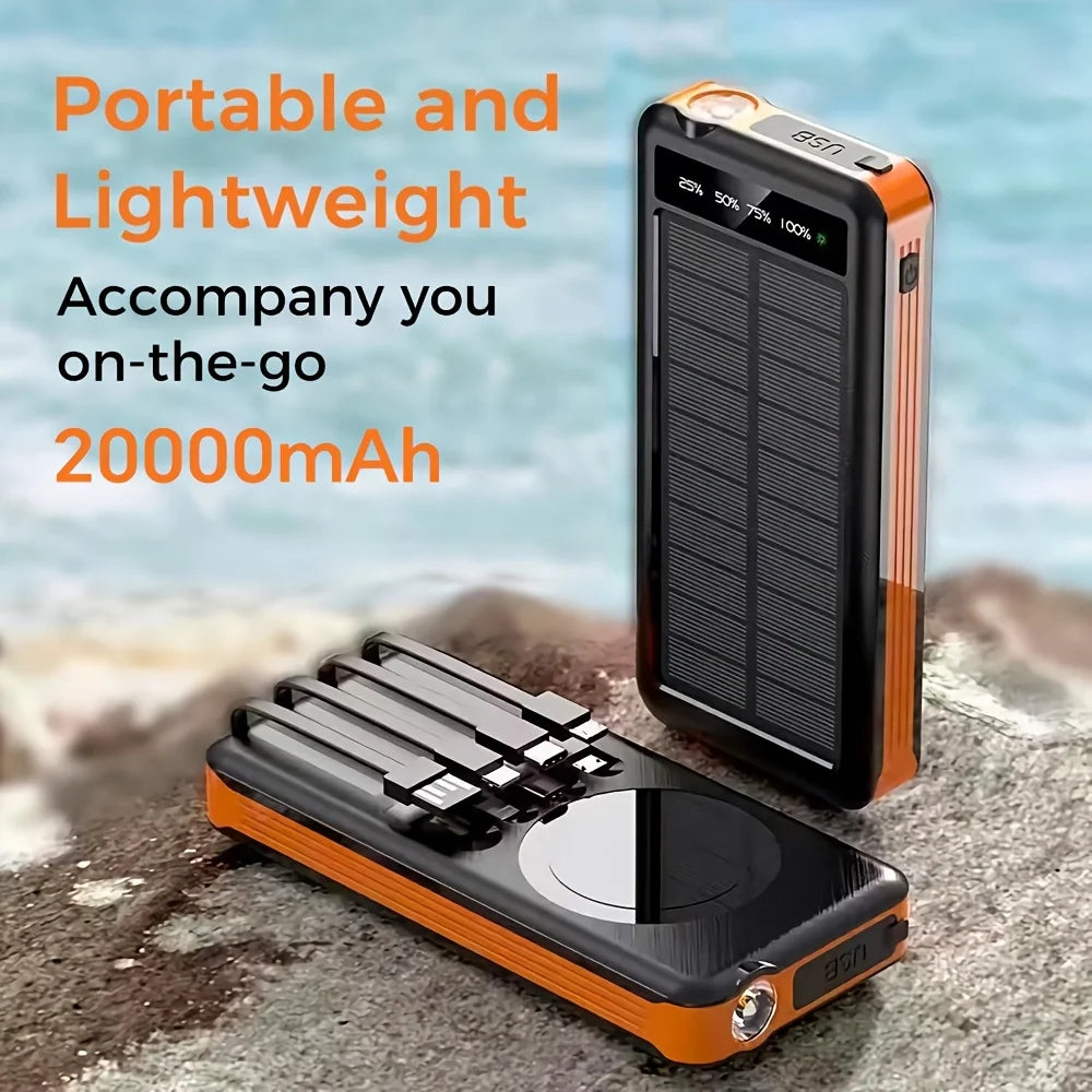 20000mAh power bank . Solar energy for phone,Equipped with a charging cable/lighting lamp/magnet