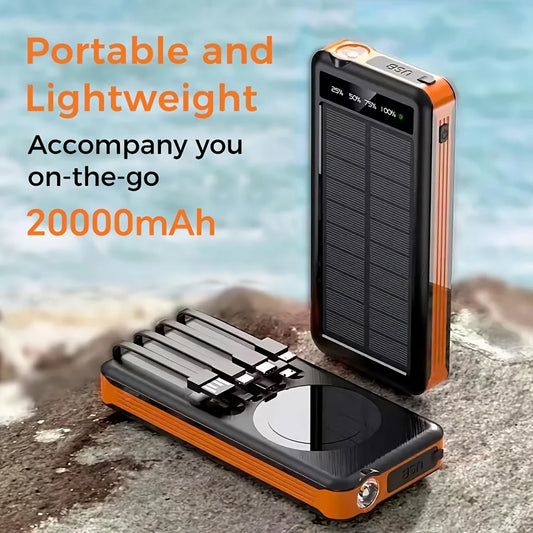 20000mAh power bank . Solar energy for phone,Equipped with a charging cable/lighting lamp/magnet