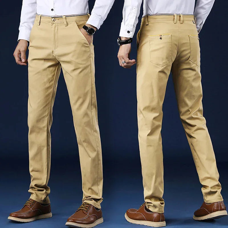 Classic Style Men Thin Casual Pants Fashion Business Cotton Solid Color Office Trousers High Quality