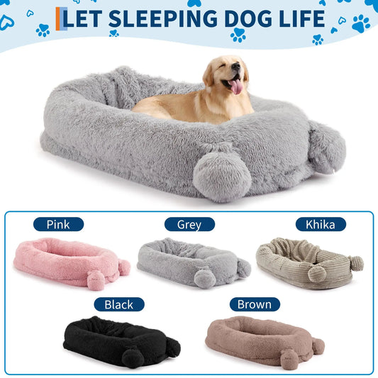 71" Large Human Size Dog Bed For Adults & Pets Removable Washable Cover Storage Pockets,Blanket Nap