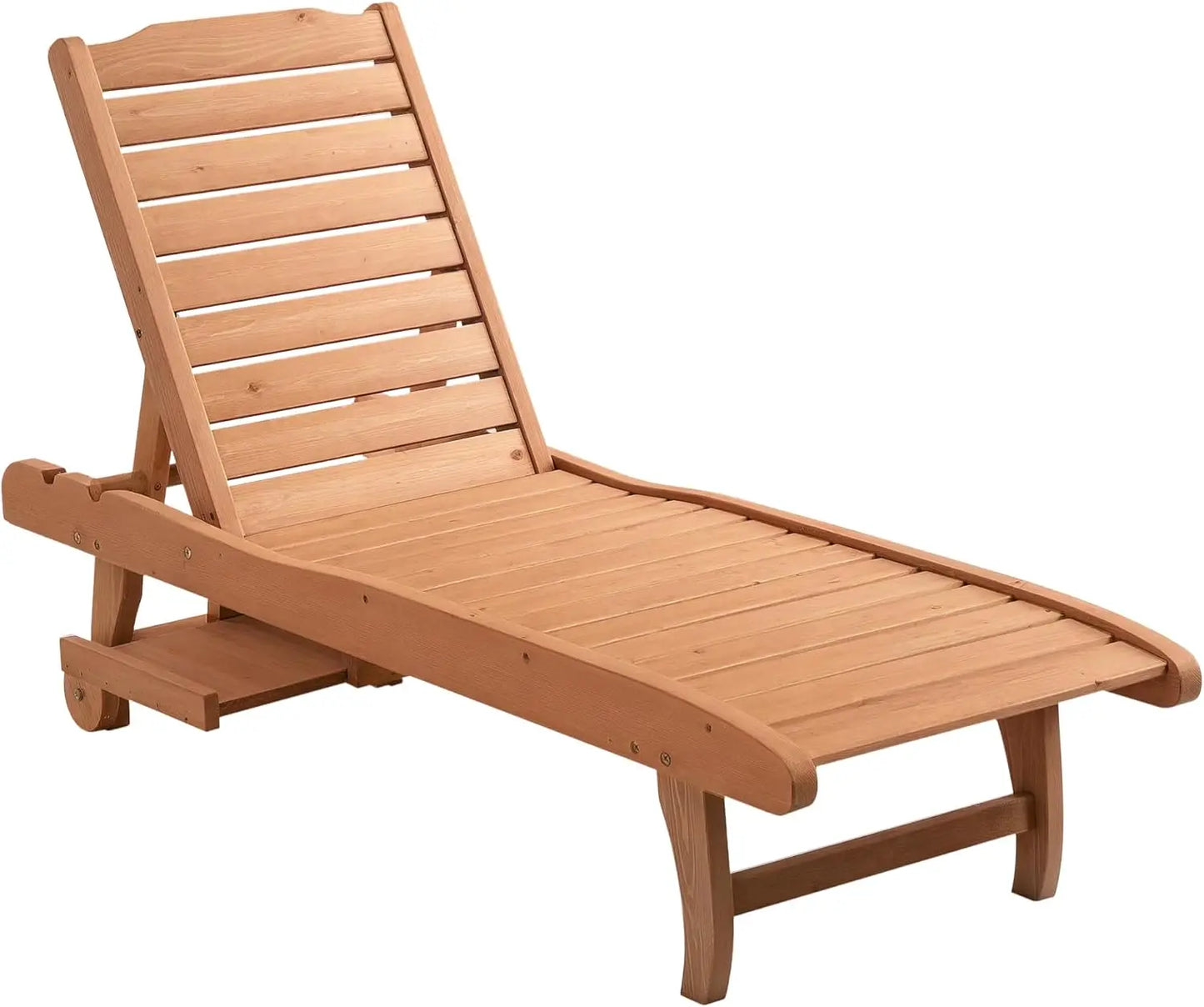Adjust Chaise wooden Lounge Built-in Table & Wheels, Outdoor Poolside Sunbathing, Brown Red