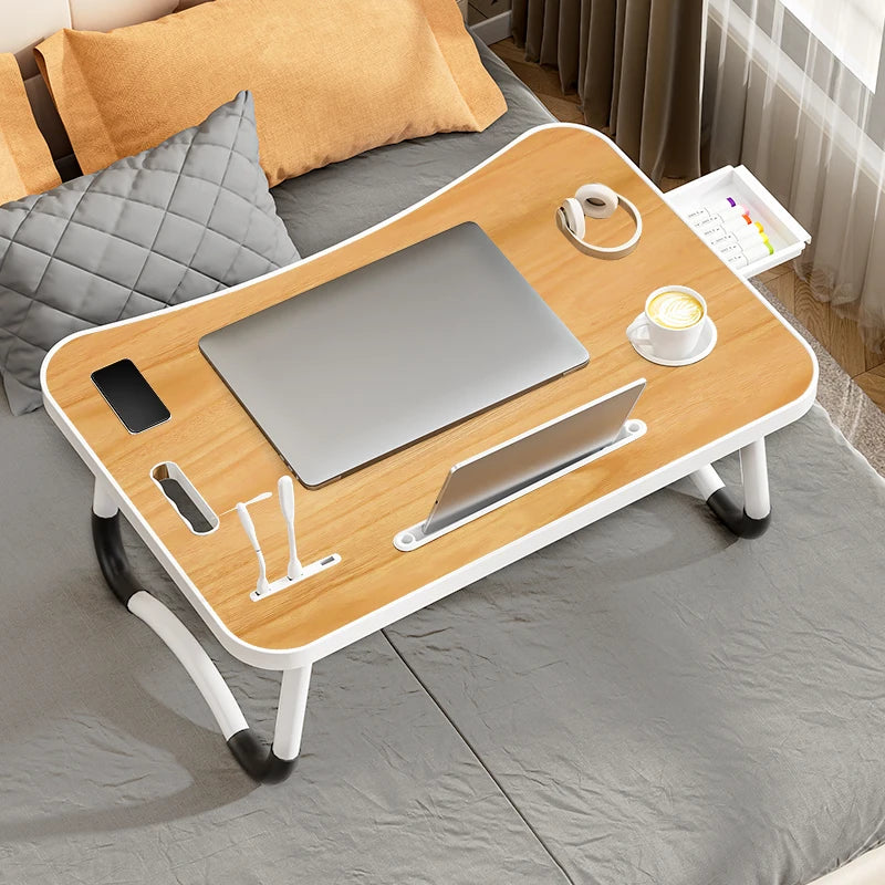 Portable Laptop Desk with USB Light, Small Fan, Cup Holder, laptop Slot, lifting Handle - Foldable