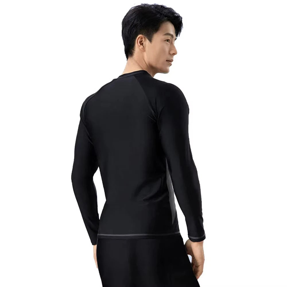 Mens Quick-Drying Swimsuit Long-Sleeved Sun-proof Beach T-shirt Snorkeling Surfing Suit