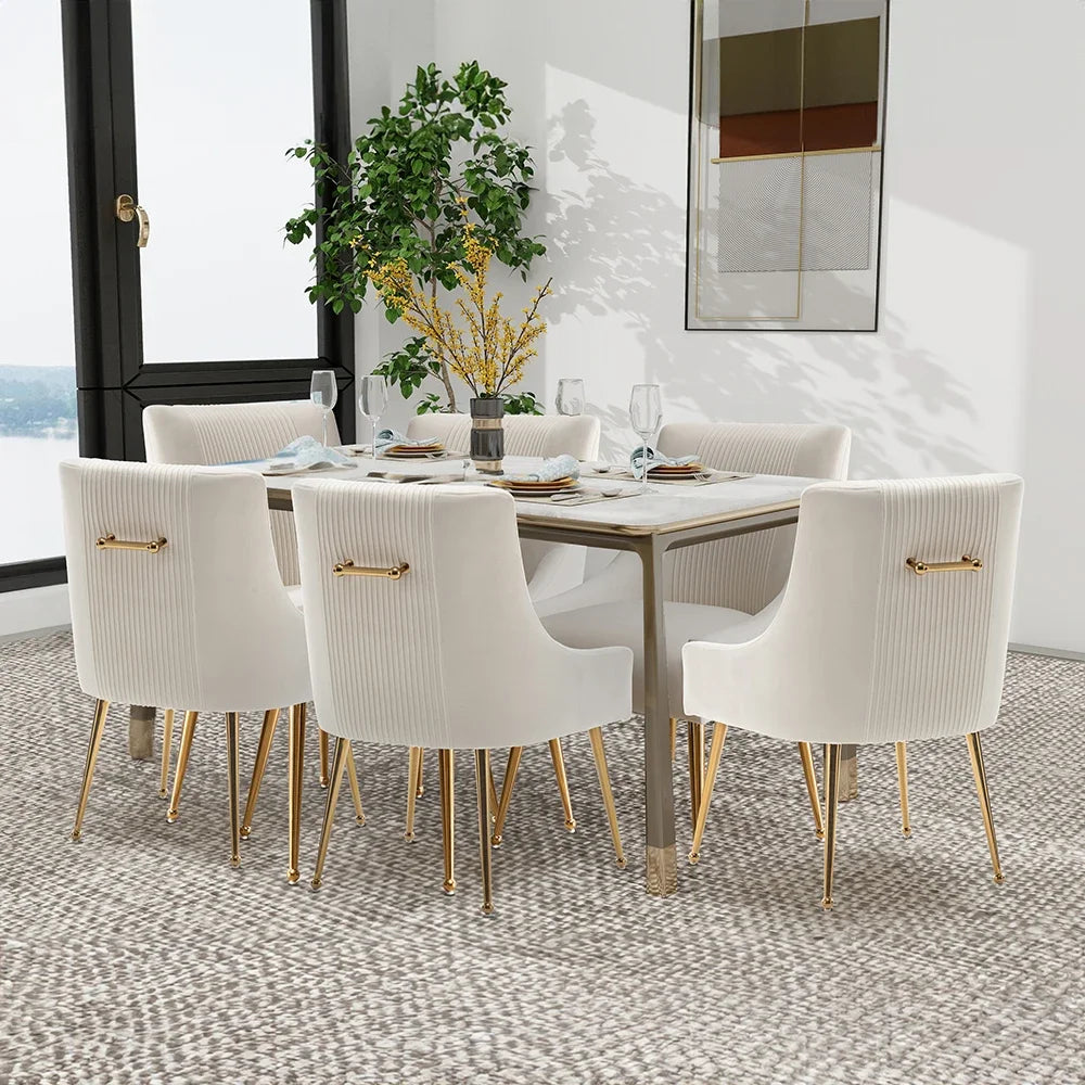 Modern Velvet 6 Dining Chairs, Upholstered Barrel Pleated Side Accent Chair for Bedroom,Living Room