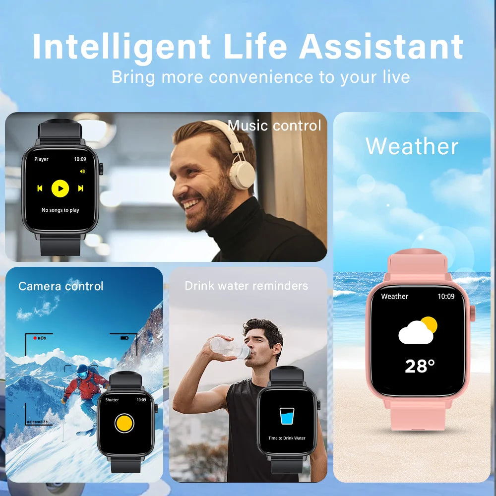 New Smart Watch Bluetooth Call 24/7 Heart Rate Monitor IP68 Waterproof 100+ Sport Mode Men Women