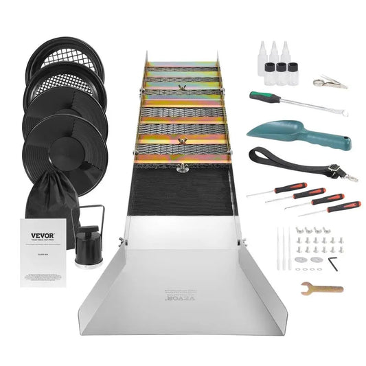 50 Inch Folding Sluice Box,23 Piece Gold Prospect Kit, Gold Pan Classifier Screen Separating Magnet