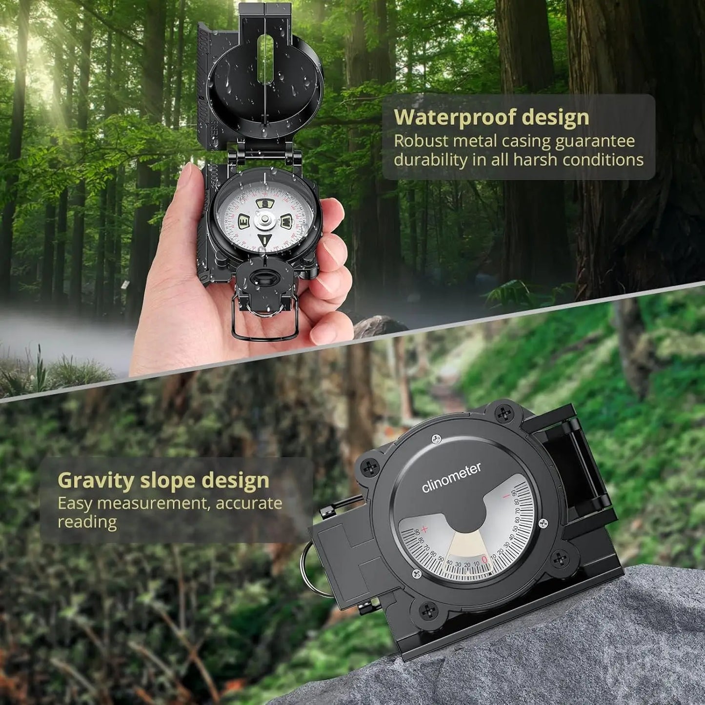 Anbte Compass, 3000 Gauss, Military, Waterproof, Handheld,Camping, Hiking, Survival (128 chars)