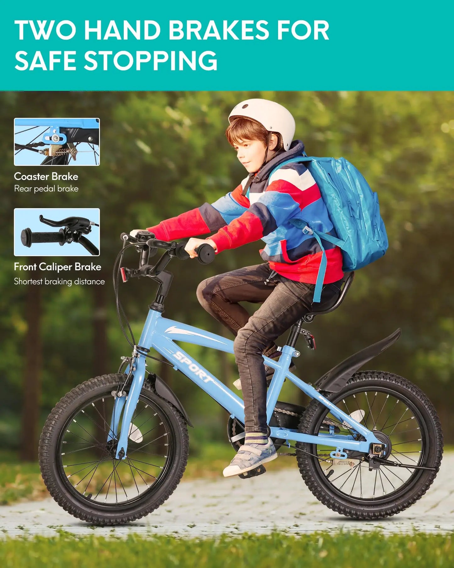 16 Inch Kids Bike with Training Wheels & Kickstand Dual Handbrake Adjustable Handlebar & Saddle