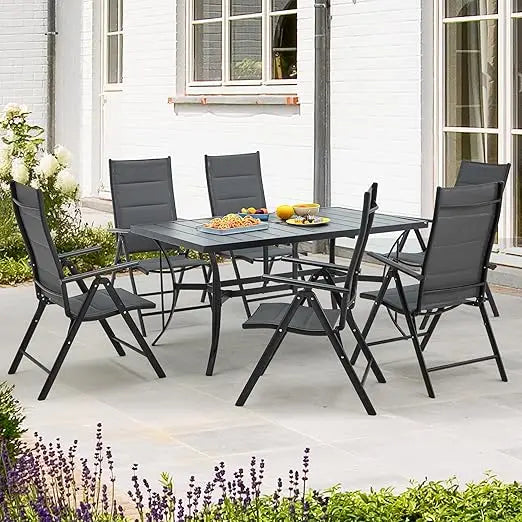 7-Piece All-Weather Rattan Patio Dining, 60" Wood Table, Removable Cushions & Umbrella Hole