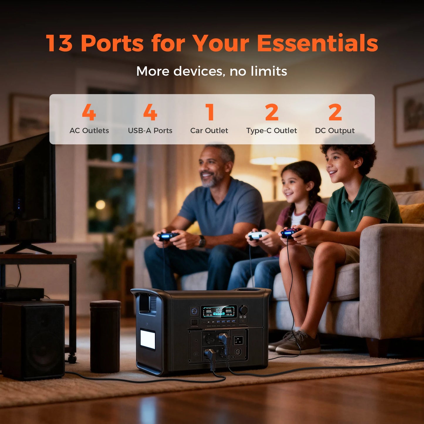 2400W Portable Power Station 2048Wh LiFePO4 External Battery Output Solar Generator Home and Camping