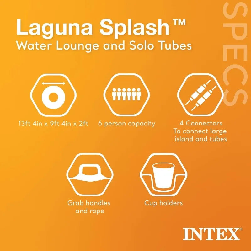 Laguna Splash Island Floating Water Raft, 2 Detachable Solo Lounge Tubes, Built-in Cupholders, Blue