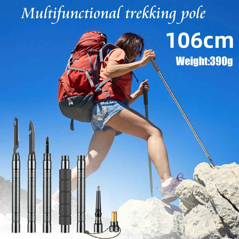 Multifunction Trekking Poles Mountaineering Collapsible Telescopic Sticks Lightweight Climbing Stick