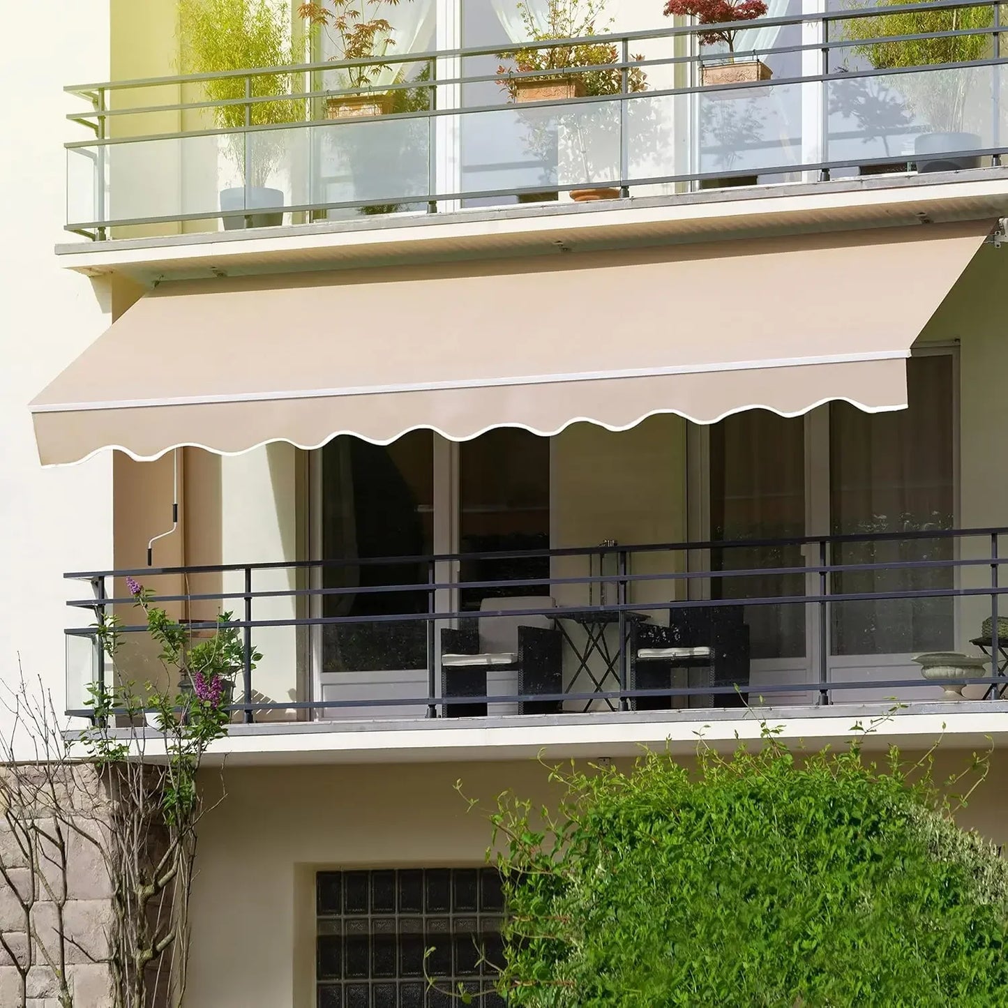 12'x10' Retractable Terrace Awning, Deck Outdoor Shelter,Hand Crank, 120" Projection, Outdoor Awning