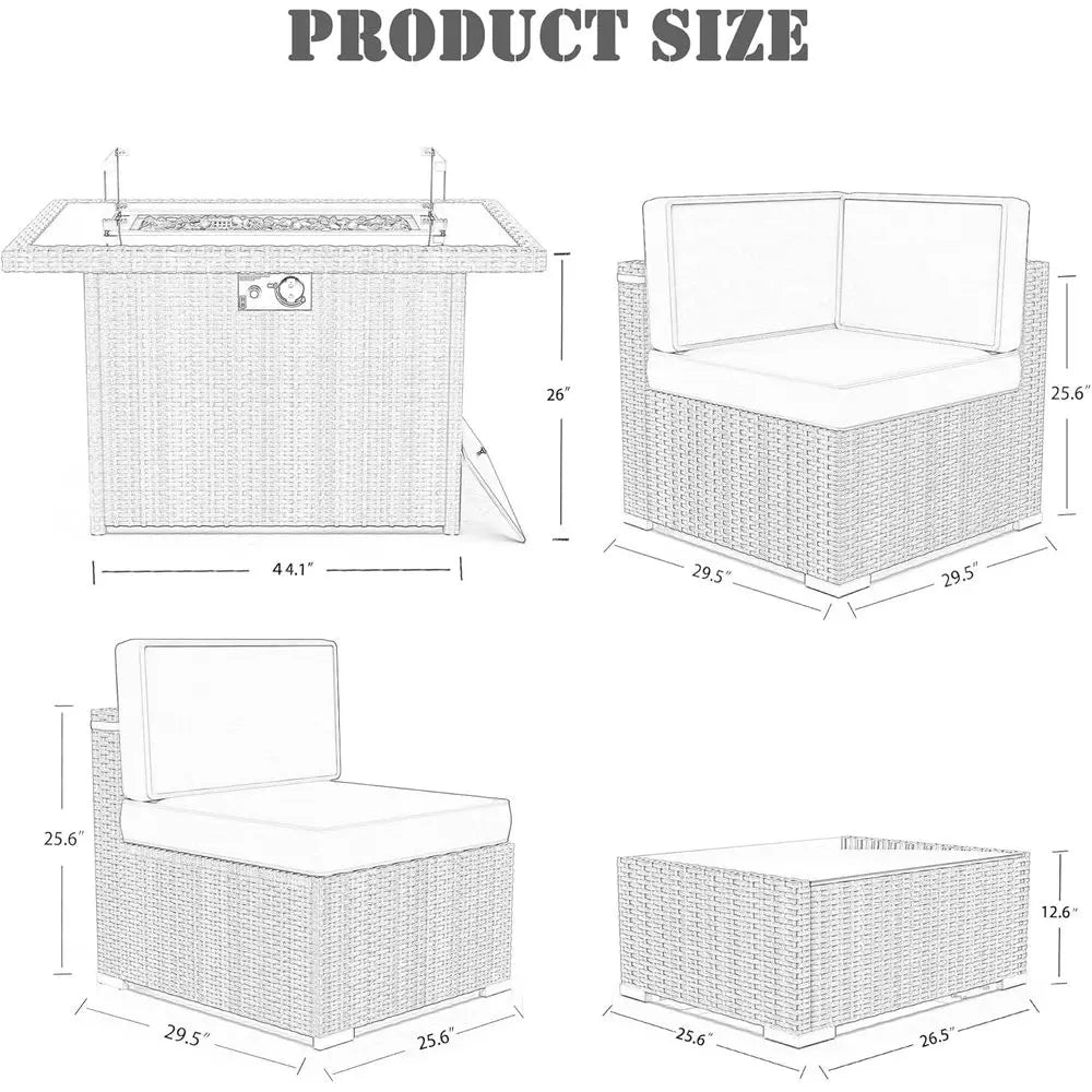 8-Piece Outdoor Wicker Sofa Set with Propane Fire Pit Table