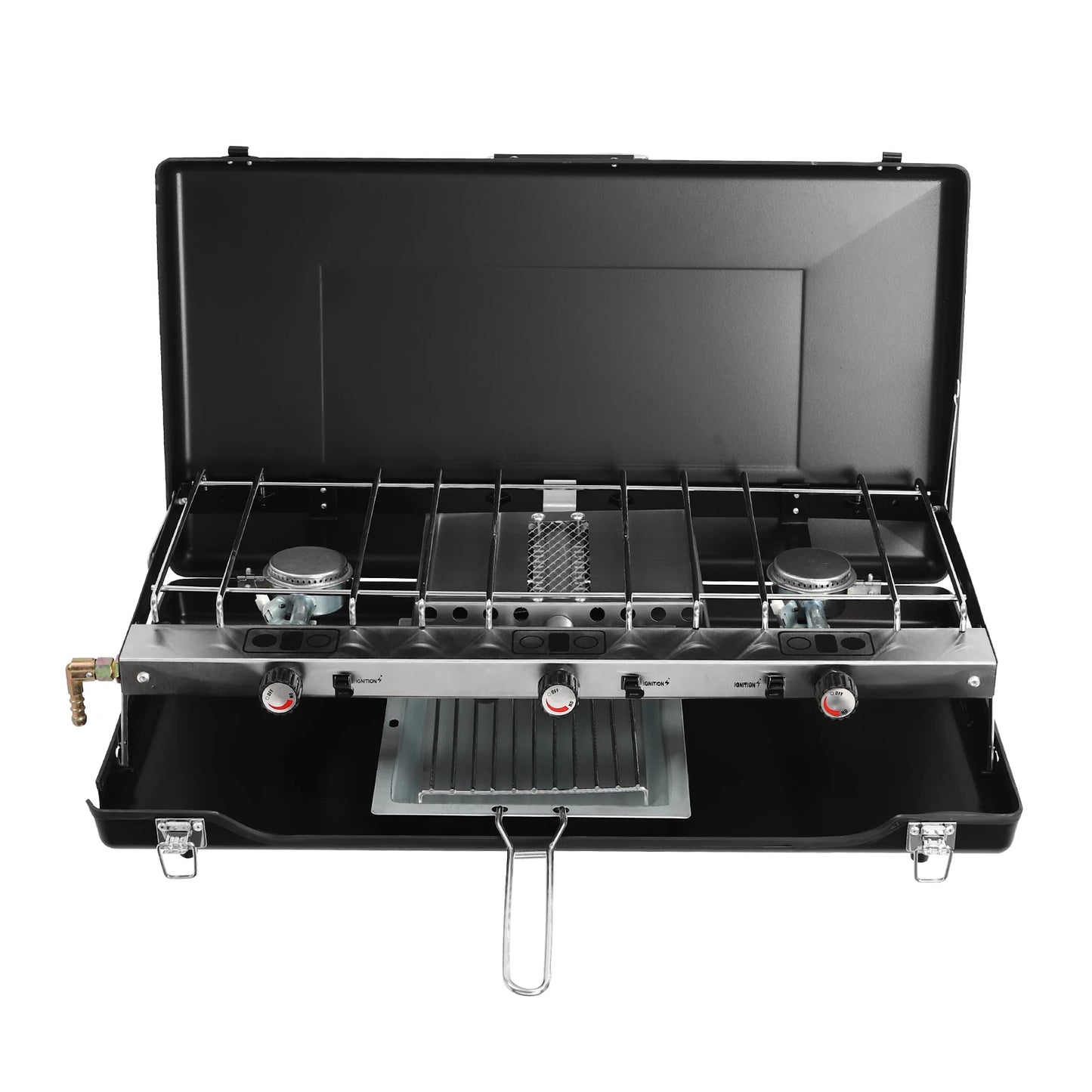 Campfire Grill] 3-Burner Durable Cold-Rolled Steel ,Windproof Lid, Camping & Outdoor Cooking