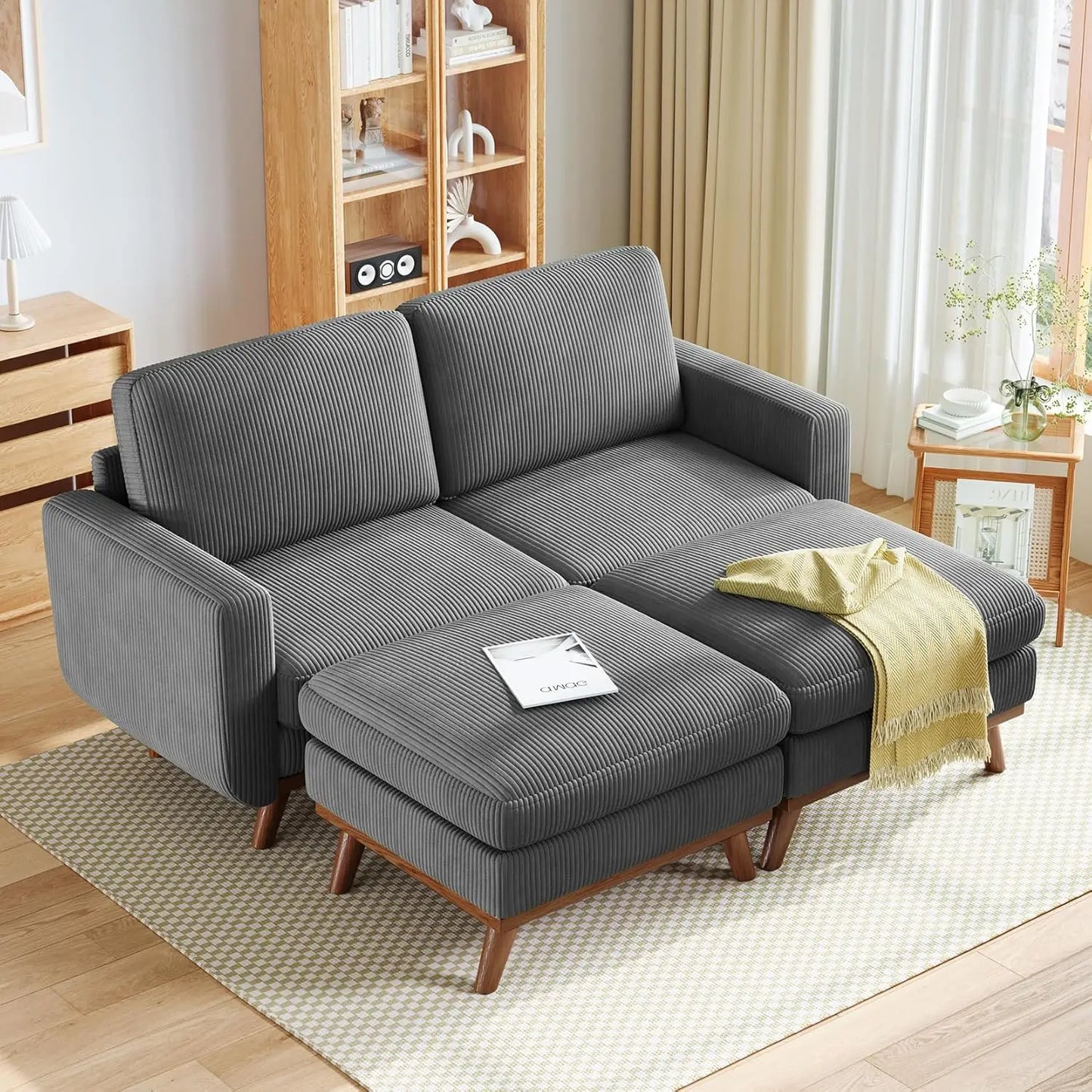 INDOOR 97" L-Shape Modular Sectional Sofa 3-Seat Corduroy Movable Otto green,black, Customized