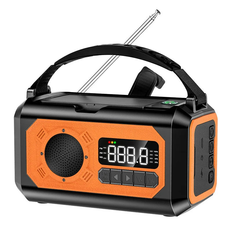12000mAh Solar Hand Crank AM/FM/NOAA Weather Radio, 2 Solar Panels Multifunction Radio Reading Lamp