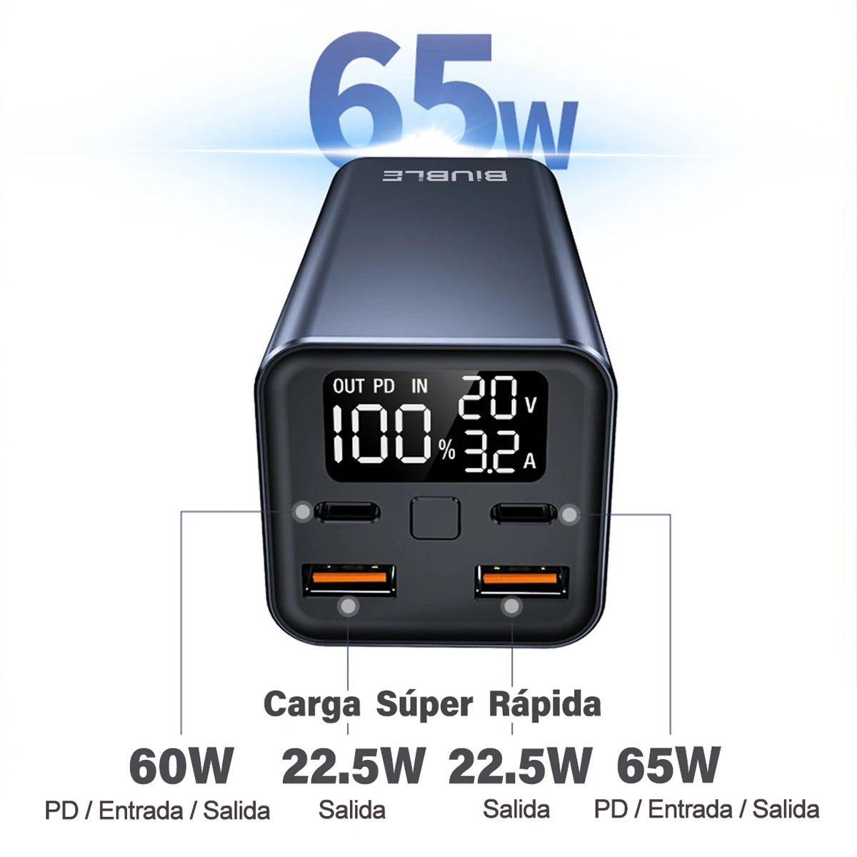 65W Mobile Power Bank 30000mAh Type-C Plug Fast Charging FCP SCP,Portable External Charge phones