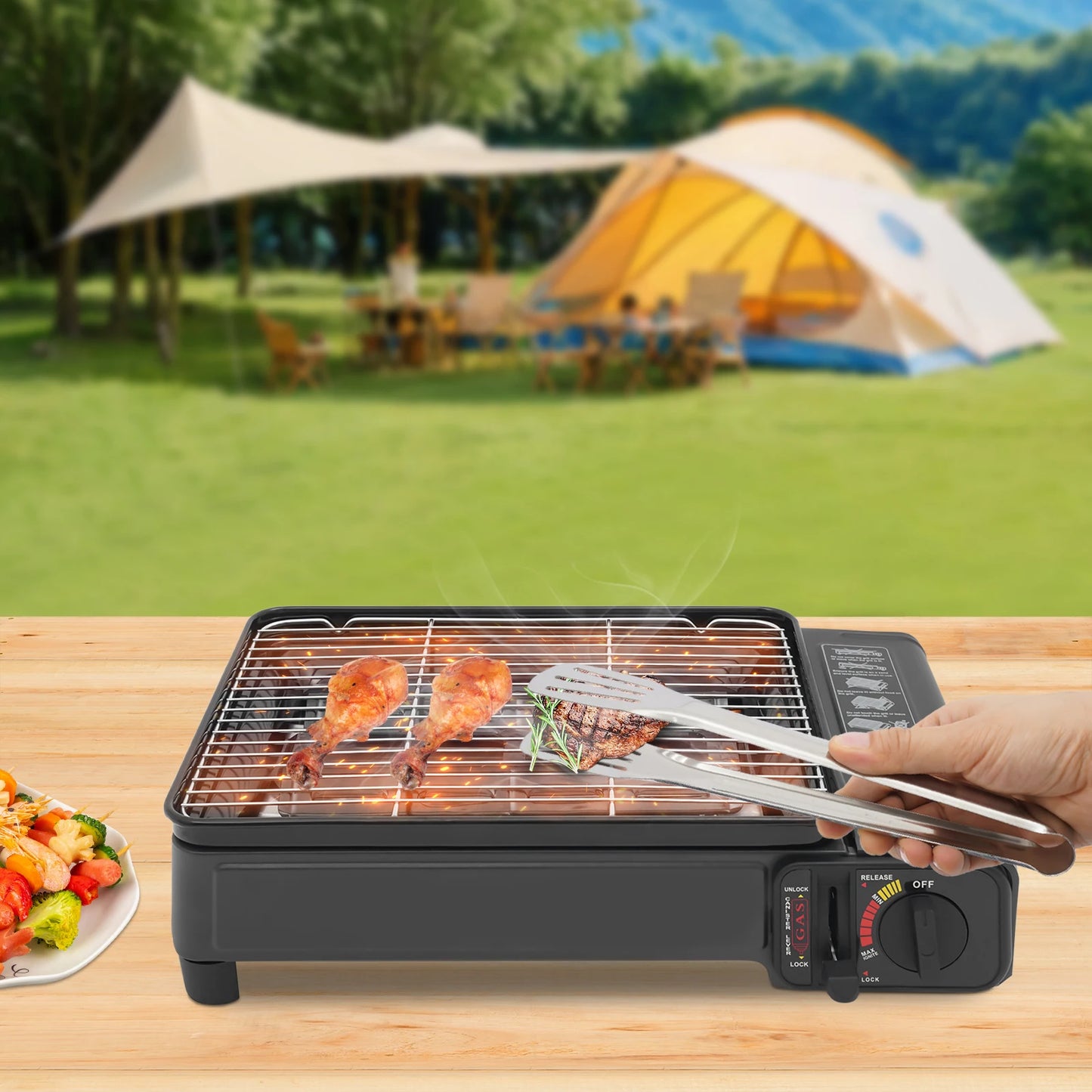 2.2KW Portable LPG/Butane Gas Grill Camping Stove Kit w/Carrying Case for Trekking RV