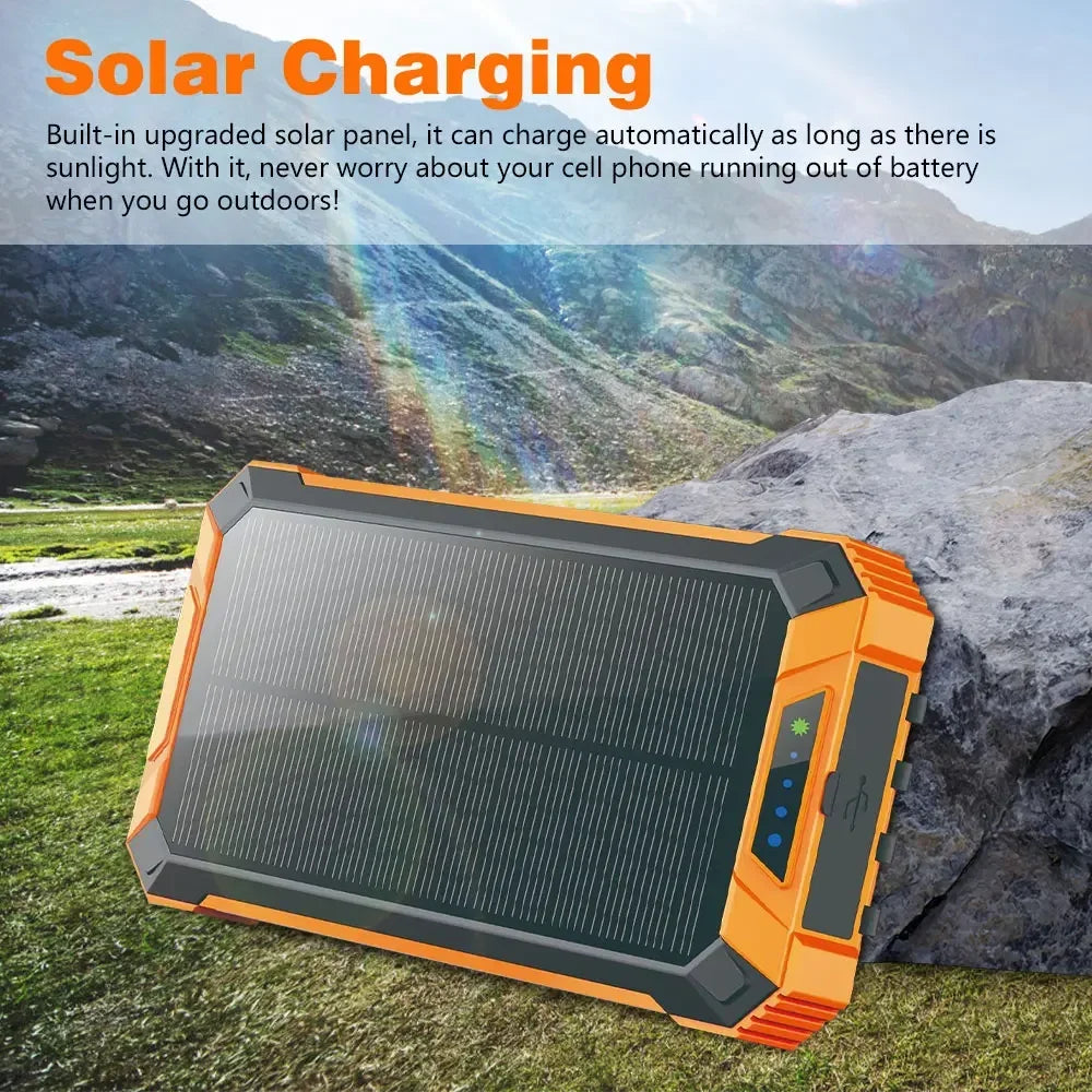 Solar Power Bank Ultra Large Capacity USB 4 in1 Super Fast Charging Built in Cables TypeC LED Light