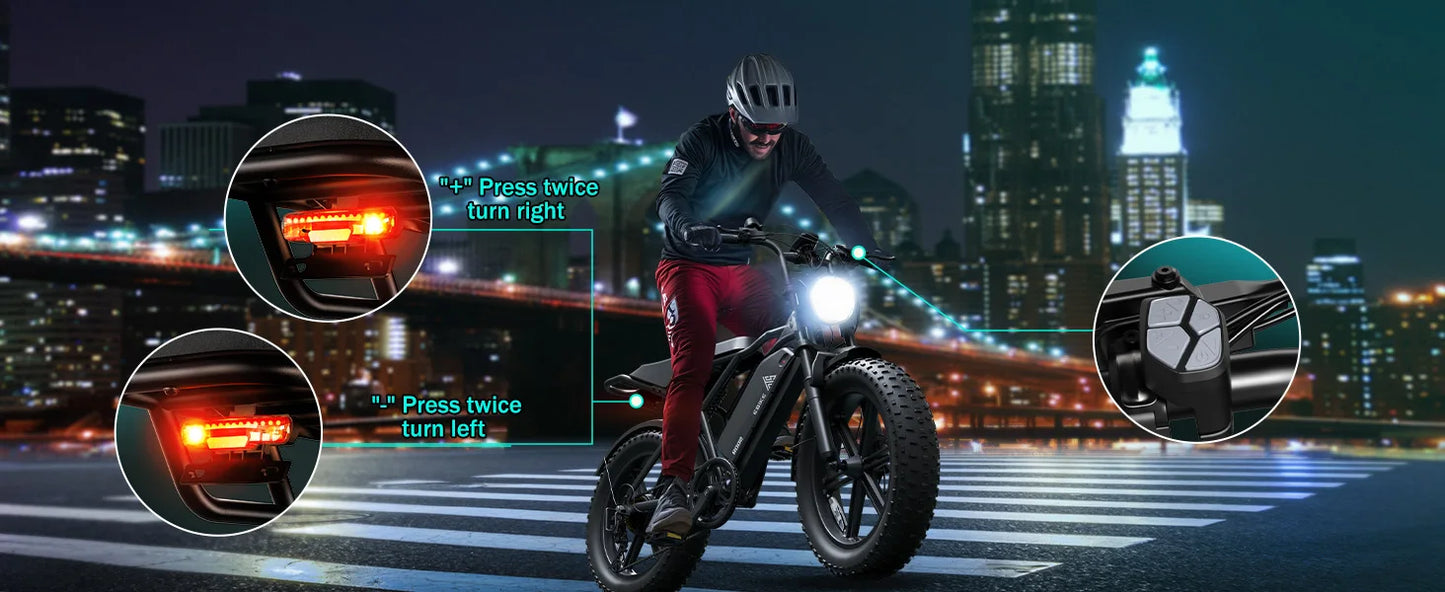 TST R002S 1500W e-bike, 20" fat tires, 60-100mile range, 28MPH, 48V 15Ah battery, for all terrains.