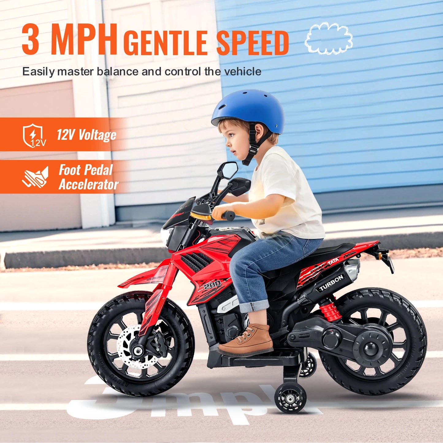 12V Children's E-Car Kids Ride On Motorcycle, Detachable Wheel Headlight Music Bluetooth,Boys Gifts