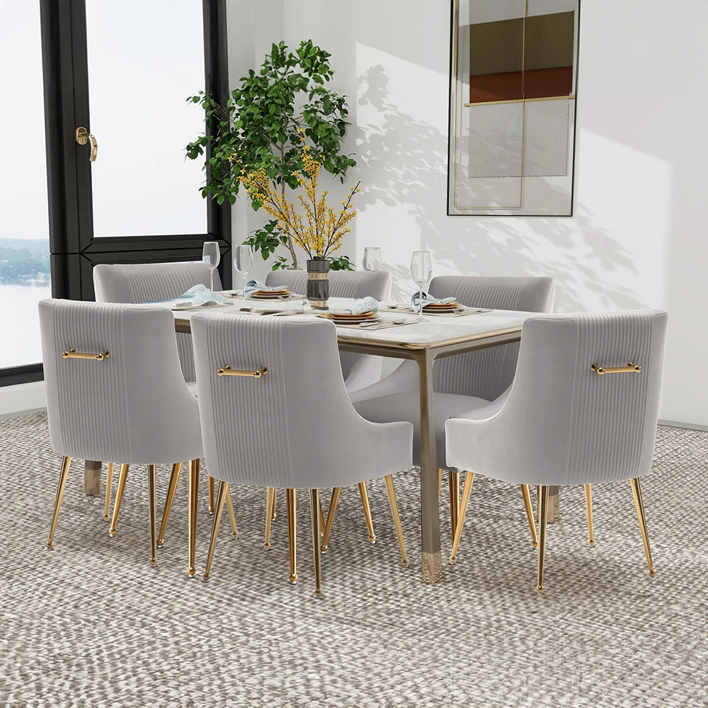 Modern Velvet 6 Dining Chairs, Upholstered Barrel Pleated Side Accent Chair for Bedroom,Living Room