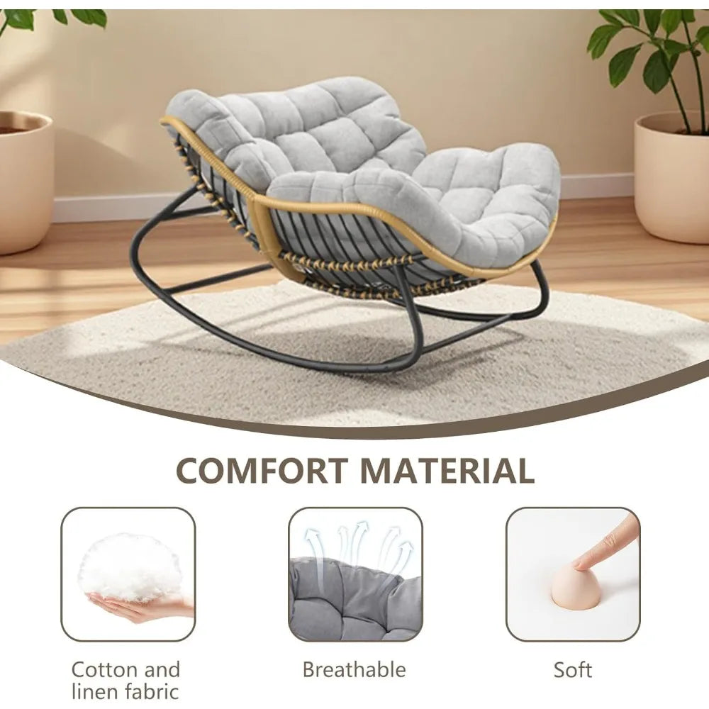 Egg Rocking Chair, Rattan Wicker Lounge Chair,Indoor/Outdoor Use in Bedroom/Living Room/Garden