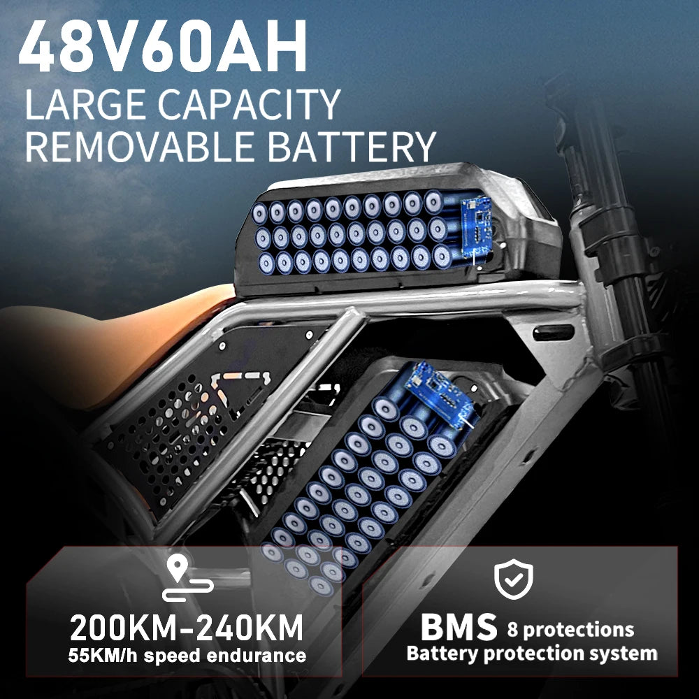 E-Bike QS7 1000W 48V 60AH 20 Inch Fat Tire, Adults Mountain Off-Road Dual Batteries E-Bicycle