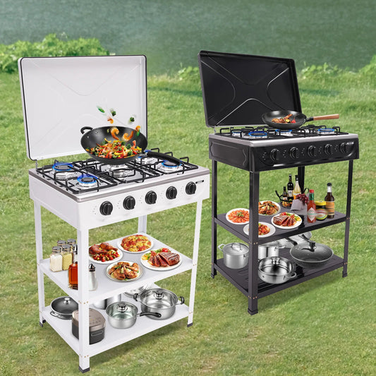 5-Burner Gas Stove: 2.5KW Power Efficient 5 Knobs Durable Independent Control, Heat Energy-Saving