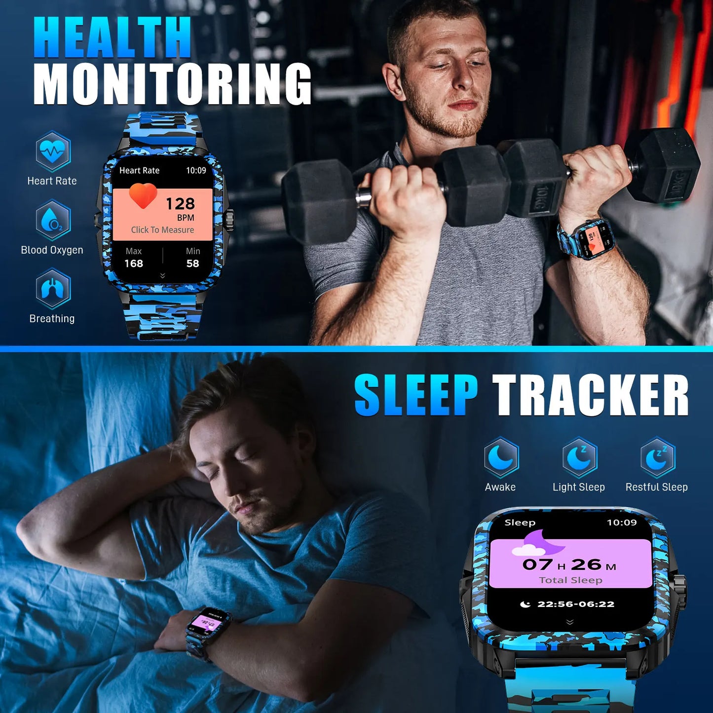 Smart Watch 3ATM Waterproof1.96" KT71 Fitness Tracker Heart Rate Bluetooth Call  Original Design