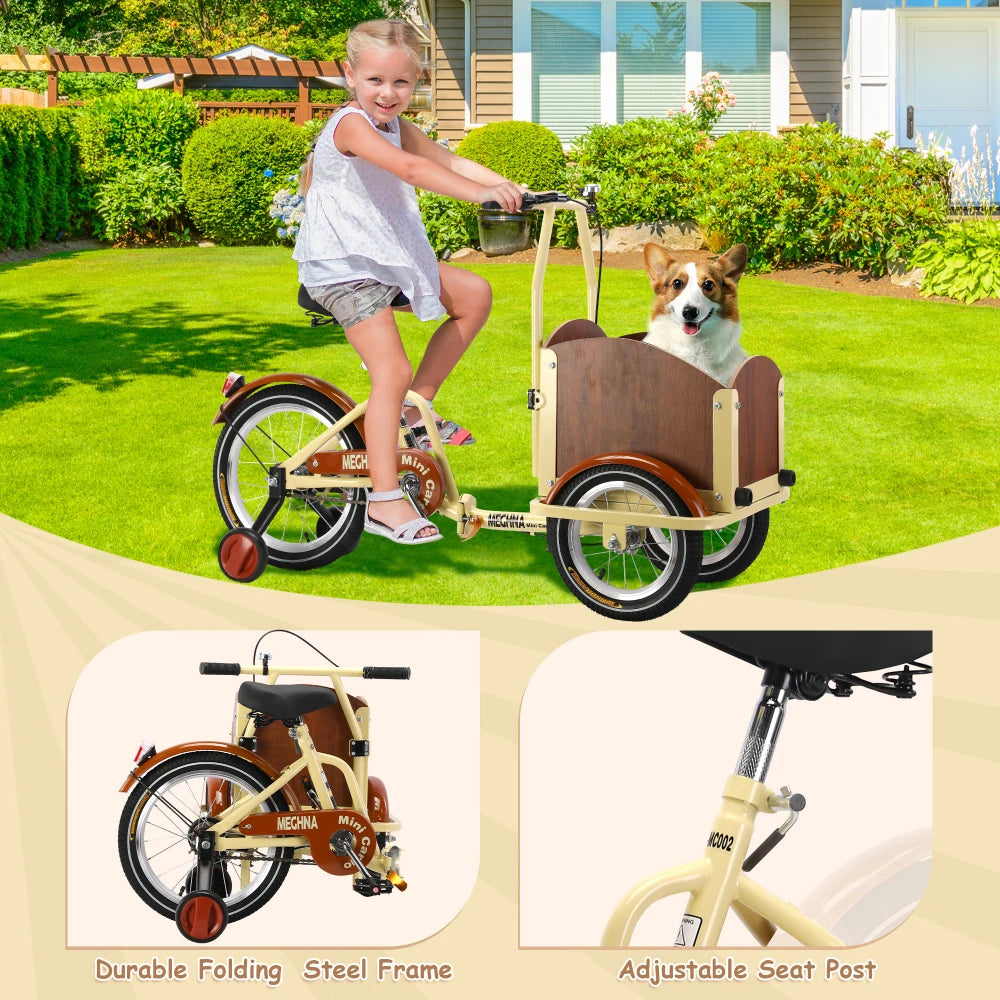 Foldable Tricycle for Kids Ages 6-12 Cargo Bike Pet Bike Reverse Tricycle  Parent-Child Bike