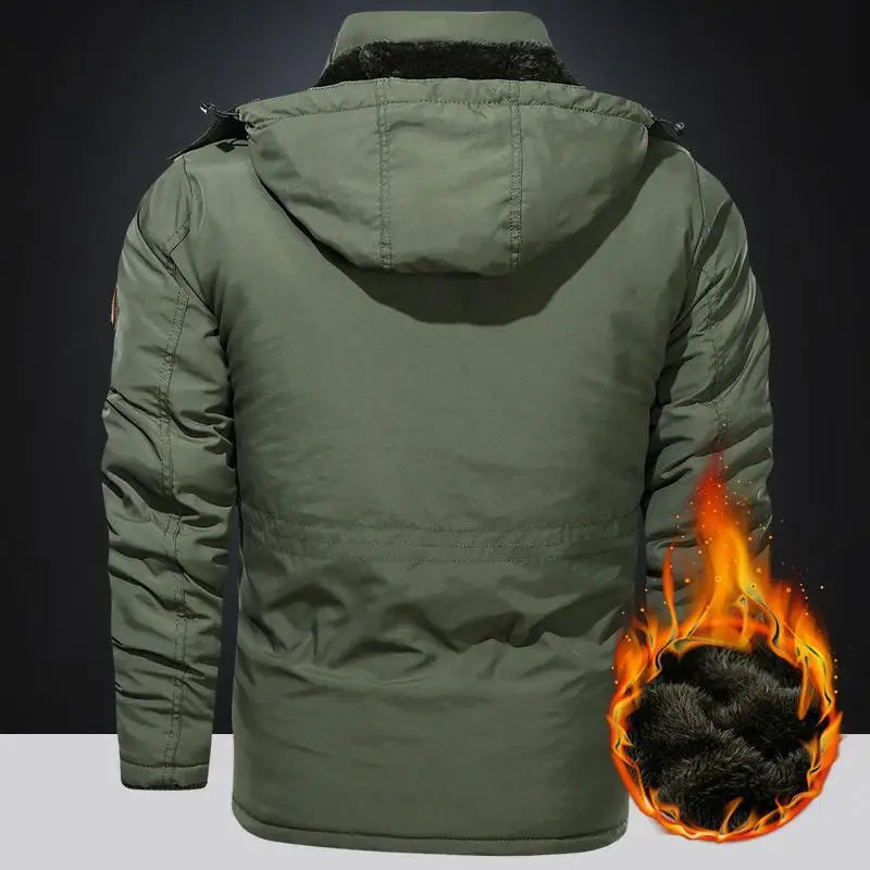 Men's Winter Jacket Fleece Linning Parka Coat Hooded Windbreaker Warm Big Size 6XL Multi-pocket