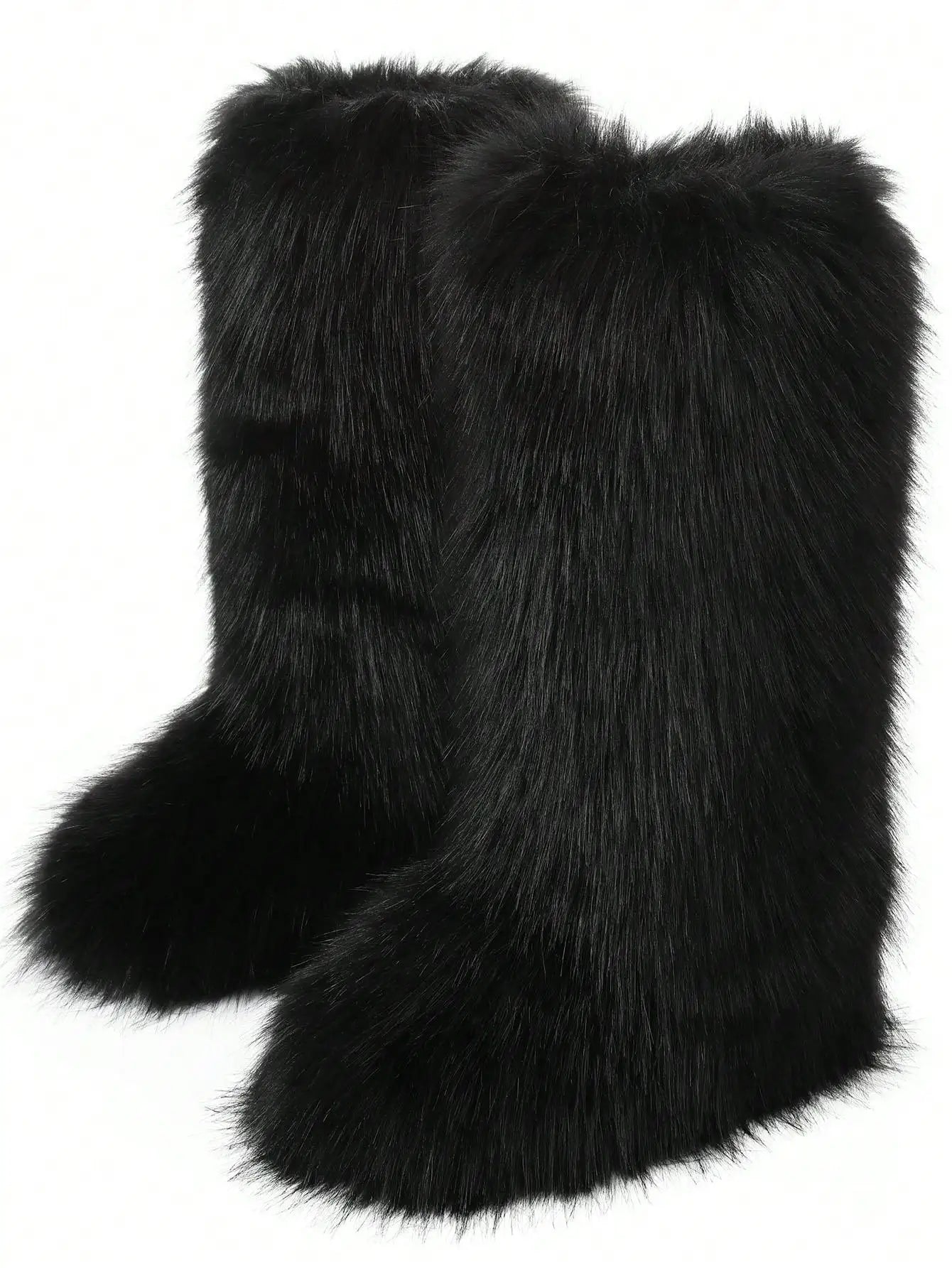 Furry Fluffy Women Snow Boots Warmplush Knee High Flats Luxury Punk Goth Women Winter Shoes