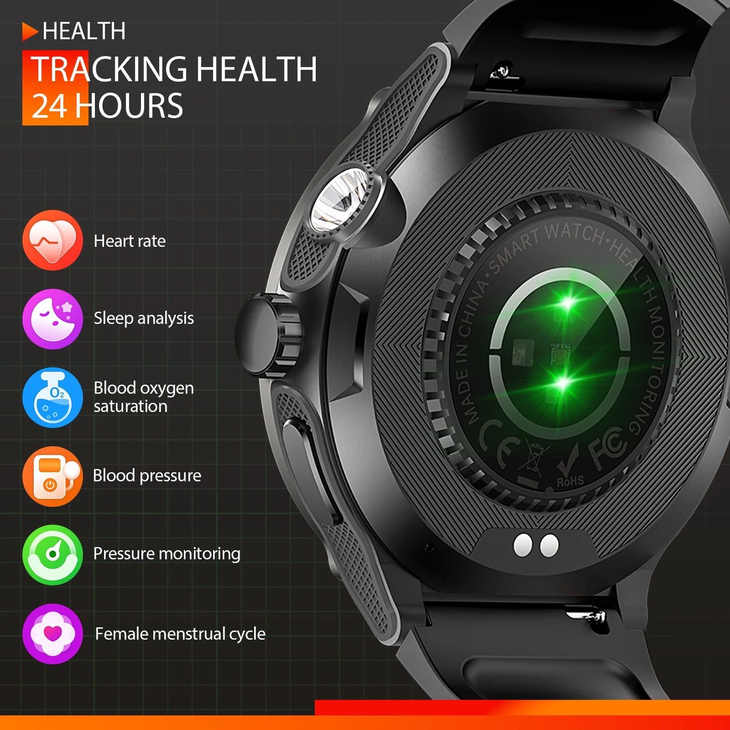 Smart Watch 3ATM Waterproof 1.53" KT76, Compass, LED Flashlight Heart Rate Sleep Analysis Bluetooth