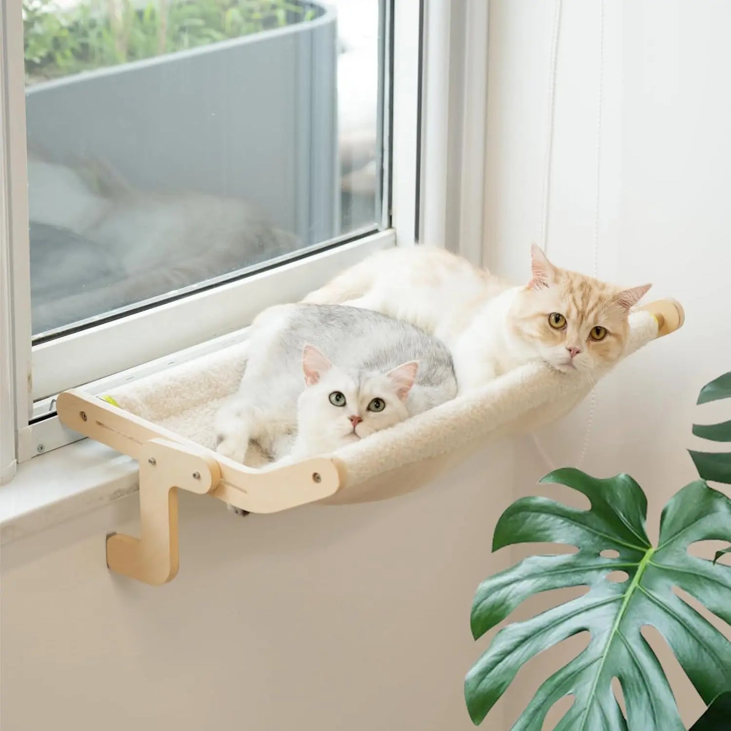 Cat Window Perch Lounge Mount Hammock  Bed Shelves f Drilling No Suction Cup Large Beige