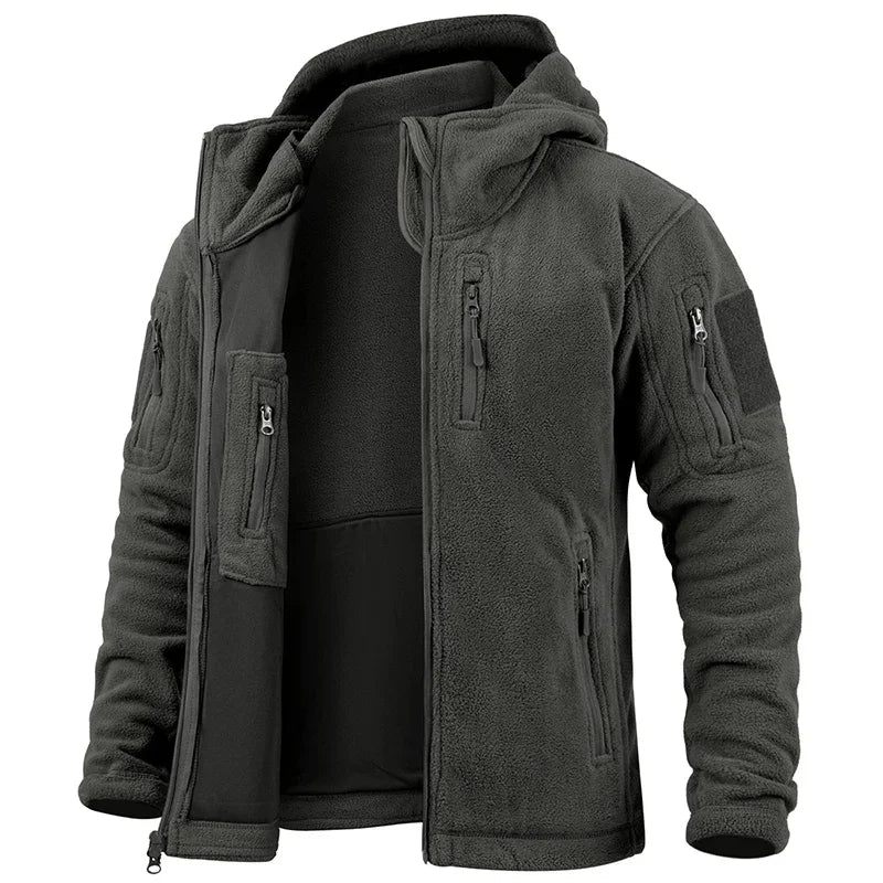 Men's fleece Hiking Hunting Outdoor  Jacket Winter Warm Full Zip Military Hoodies Multi-Pockets