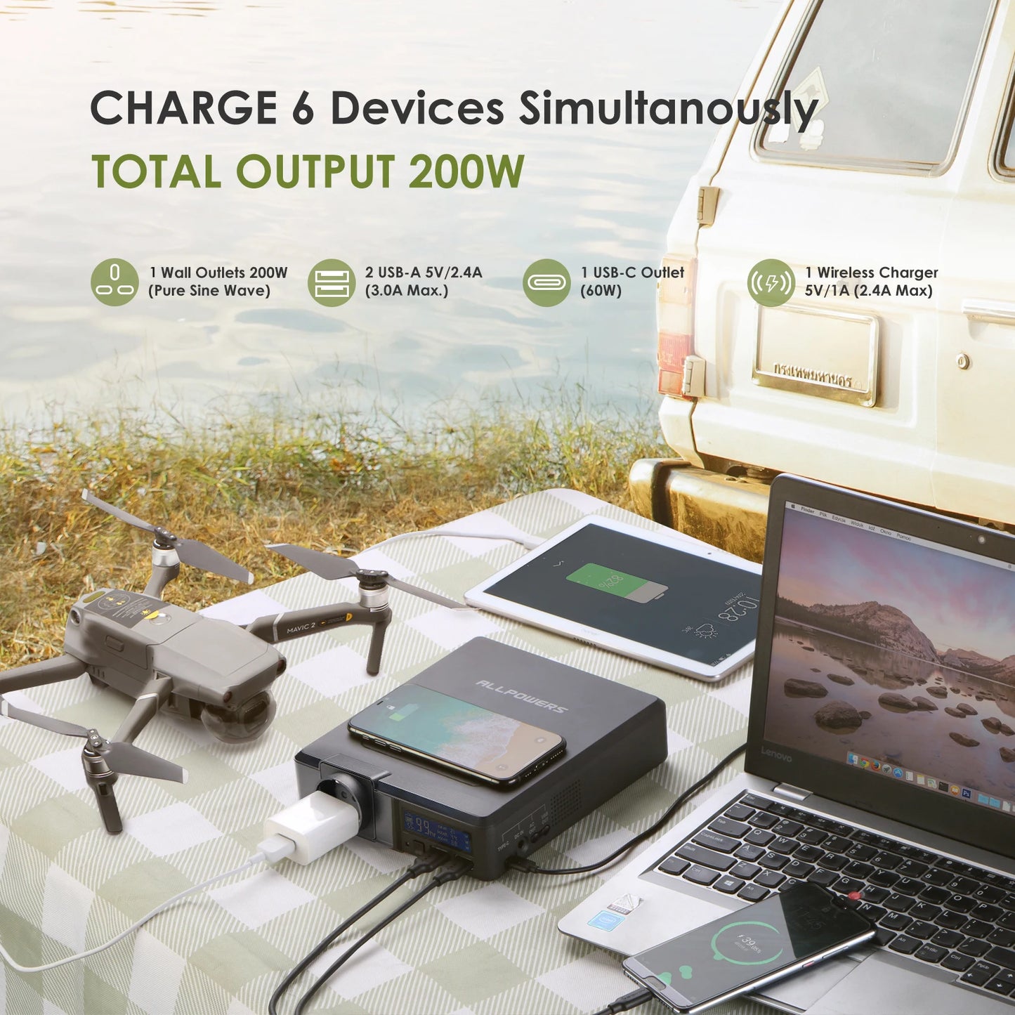 Solar Powerbank 41600mAh 200W Portable w/Solarpanel 60W，DC,USB,USB-C Output  for Camping Laptop Iphone