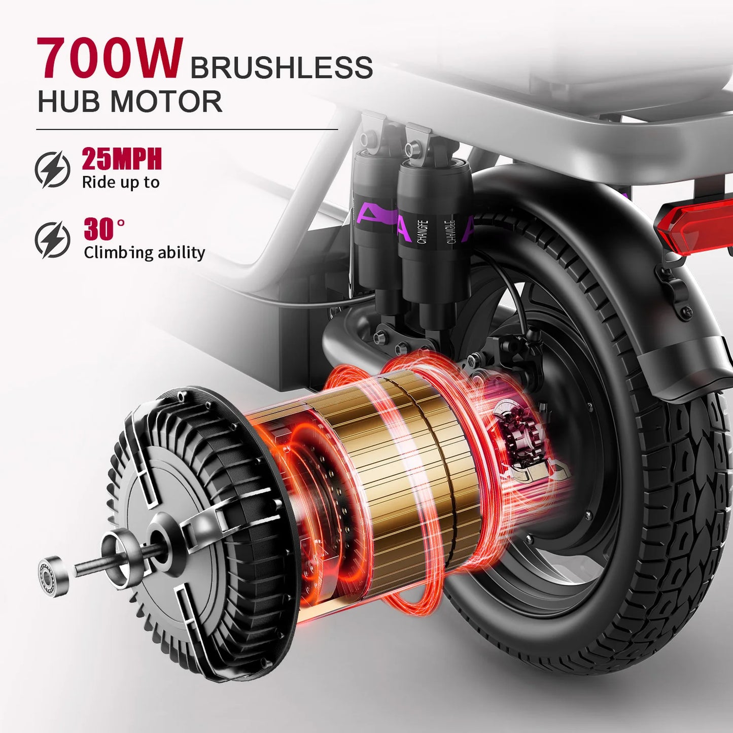 Folding Electric Scooter, 700W Peak Motor 48V 17.5Ah 300lbs Max Load,10 Full Shock Foldable