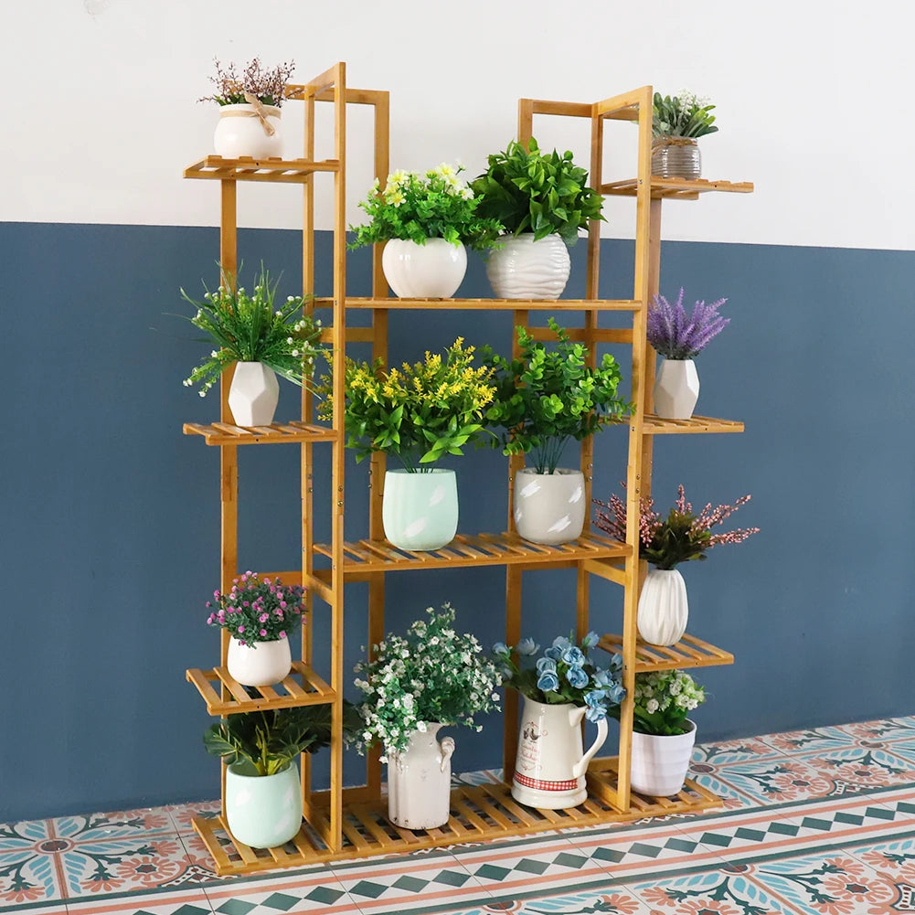 IndoorExtra Large Bamboo Plant Stand for Indoor Plants 9 Tier Organizer Living Room
