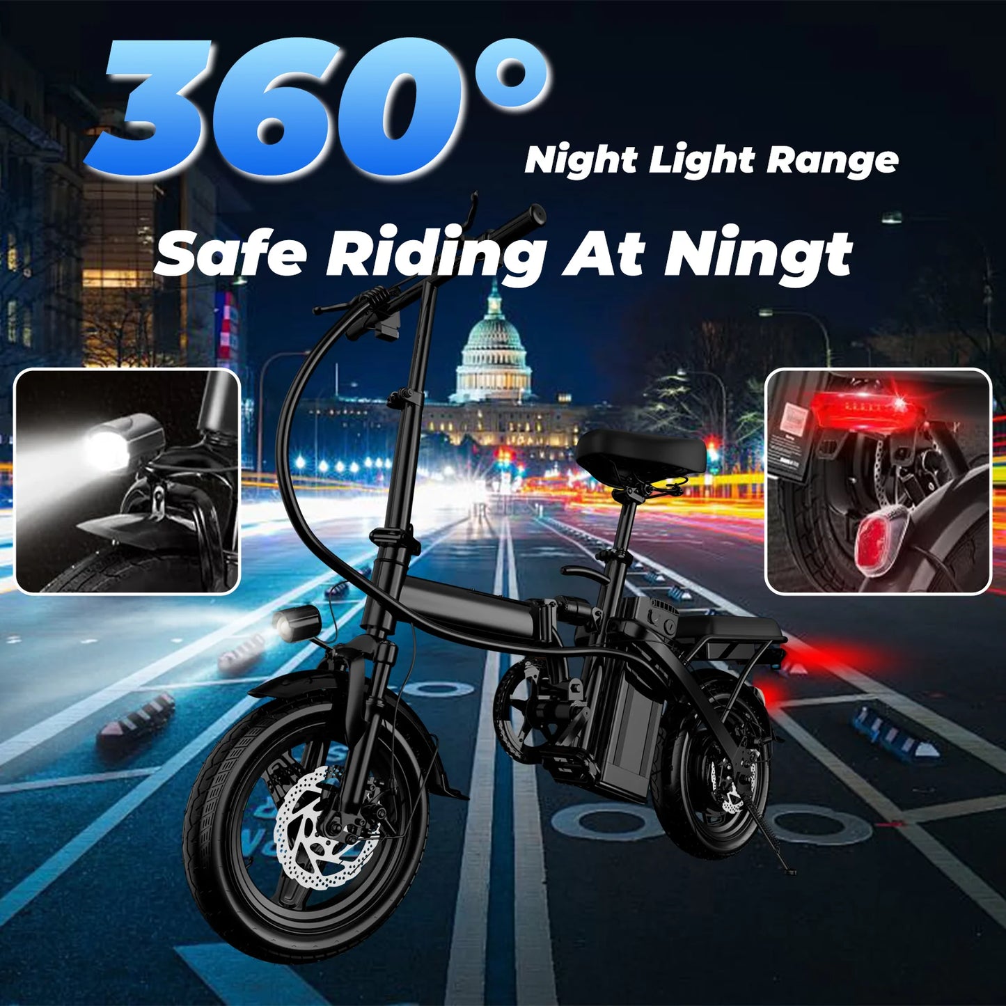 Adult Commuter E- Bike,14-inch, Easy to Fold, 500W Motor, 48V10.4Ah Removable Battery, 20-mile Range