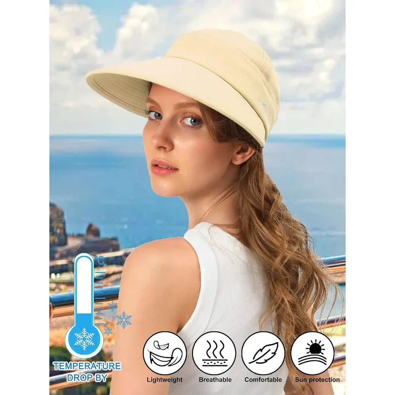 Sun Hats for Women,Wide Brim Visor UV Protction,foldable, Dual Purpose for Beach Summer