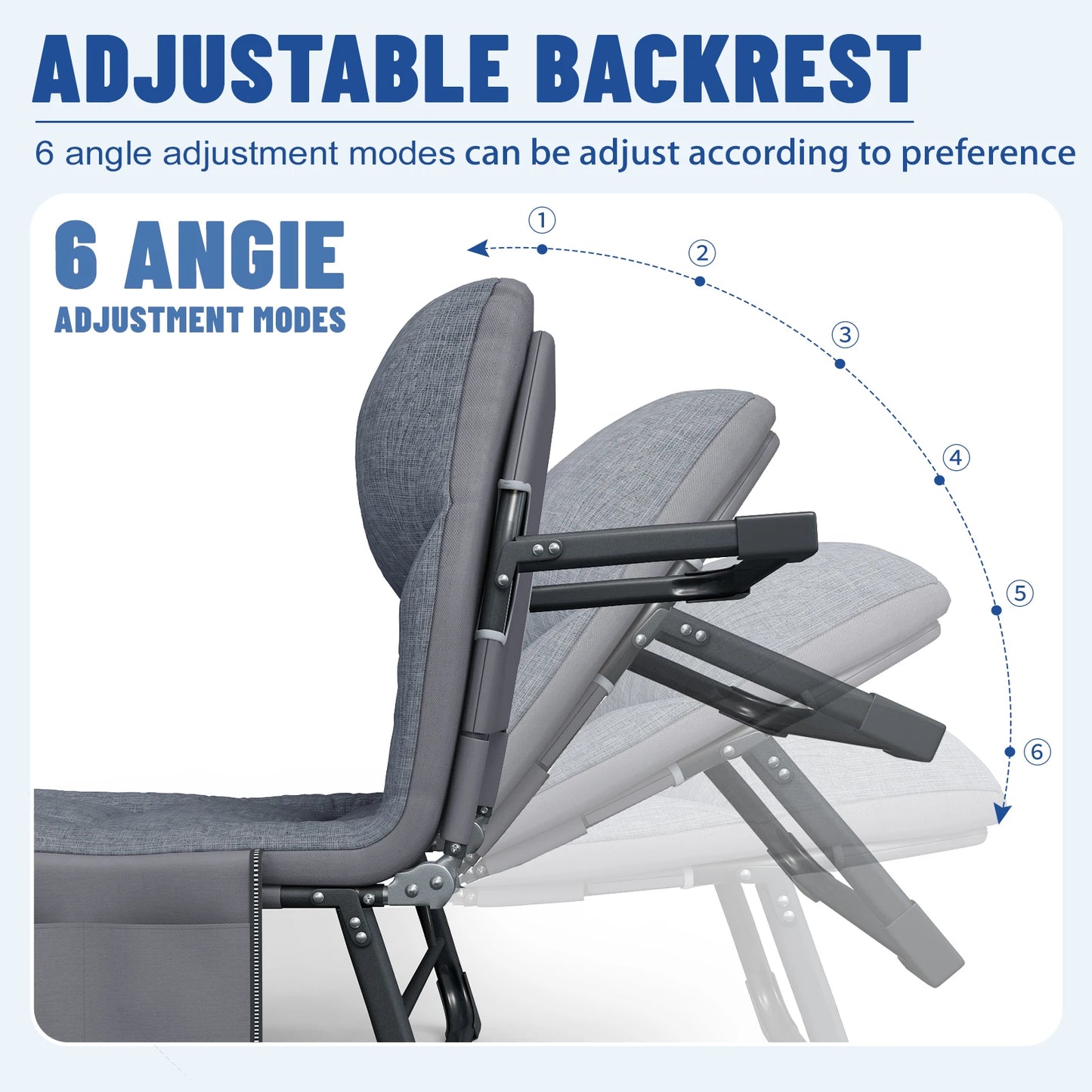 Sleeping Cots, Adults 6 Position,Portable & Foldable, Mattress /Pillow, Heavy Duty Sturdy Frame