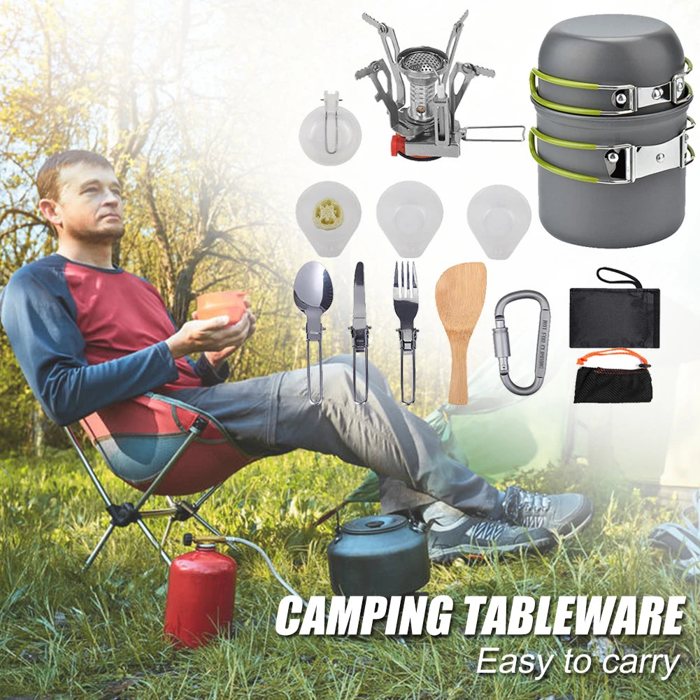 Portable Camping Cookware Stove Kit For Backpackers