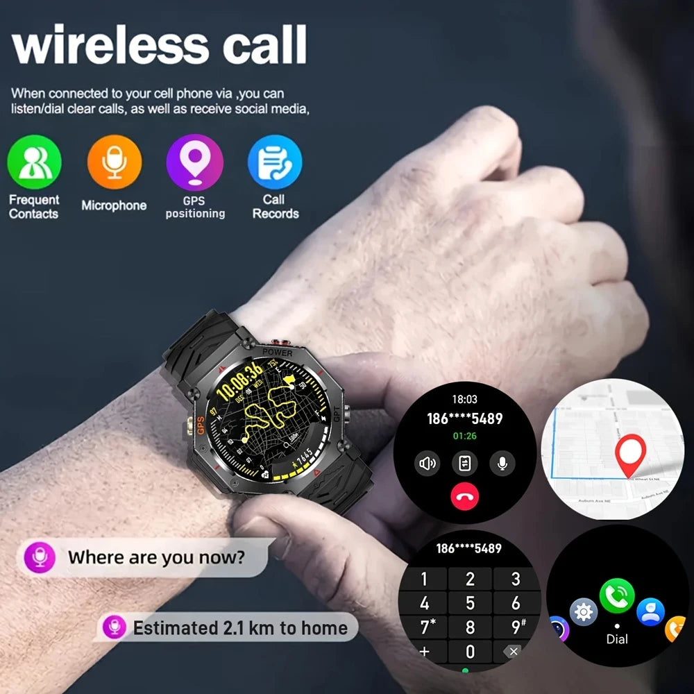 GPS Smart Watch Men Built-in GPS Bluetooth Call AI GPT Fitness Tracker Waterproof Military Sports