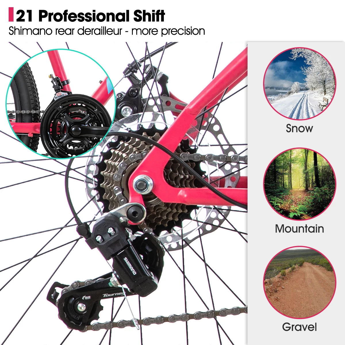 26 Inch Womens Mountain Bike, Step-Through Frame,Shimano 21 Speeds,Suspension Fork MTB Adult