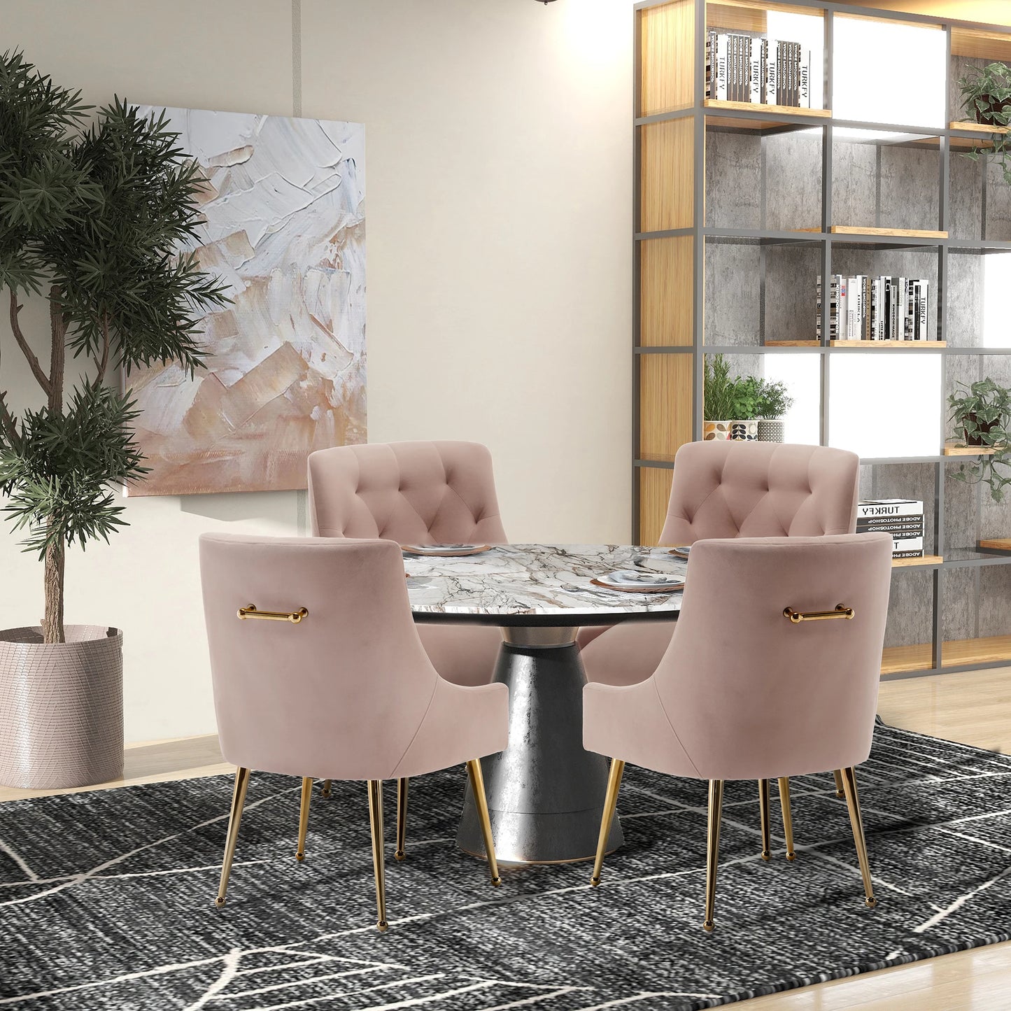 Modern Velvet Dining Chairs Set of 4, Tufted Upholstered, for Dining Room, Office Chair