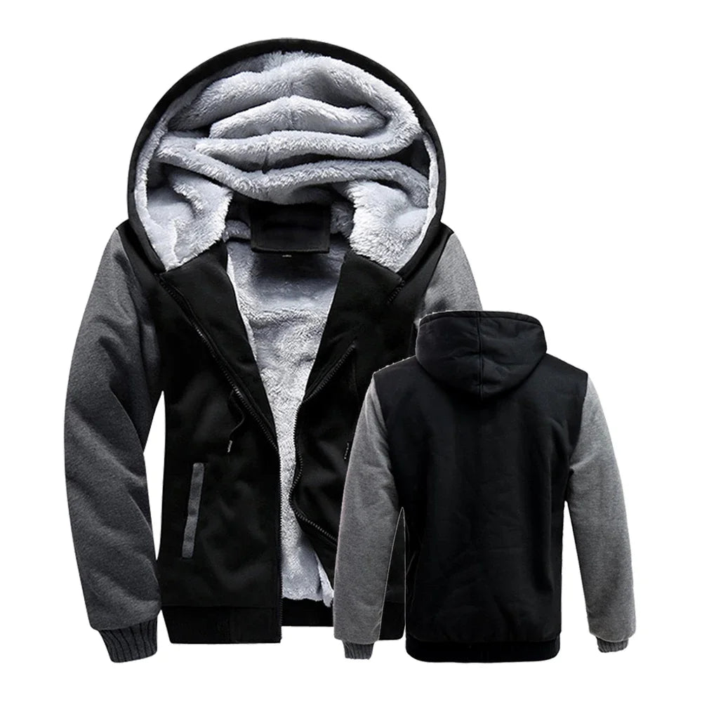 Winter Jacket Men Warm Thick Fleece Male Zipper Hooded  Outerwear Long Sleeves Sports Hoody