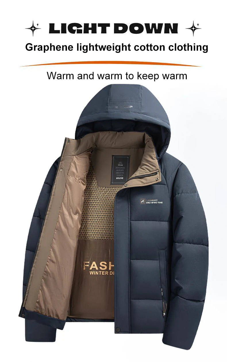 Graphene Warm Windproof Jacket Men Comfortable Thickened Outdoor Hooded Overcoat Male Casual