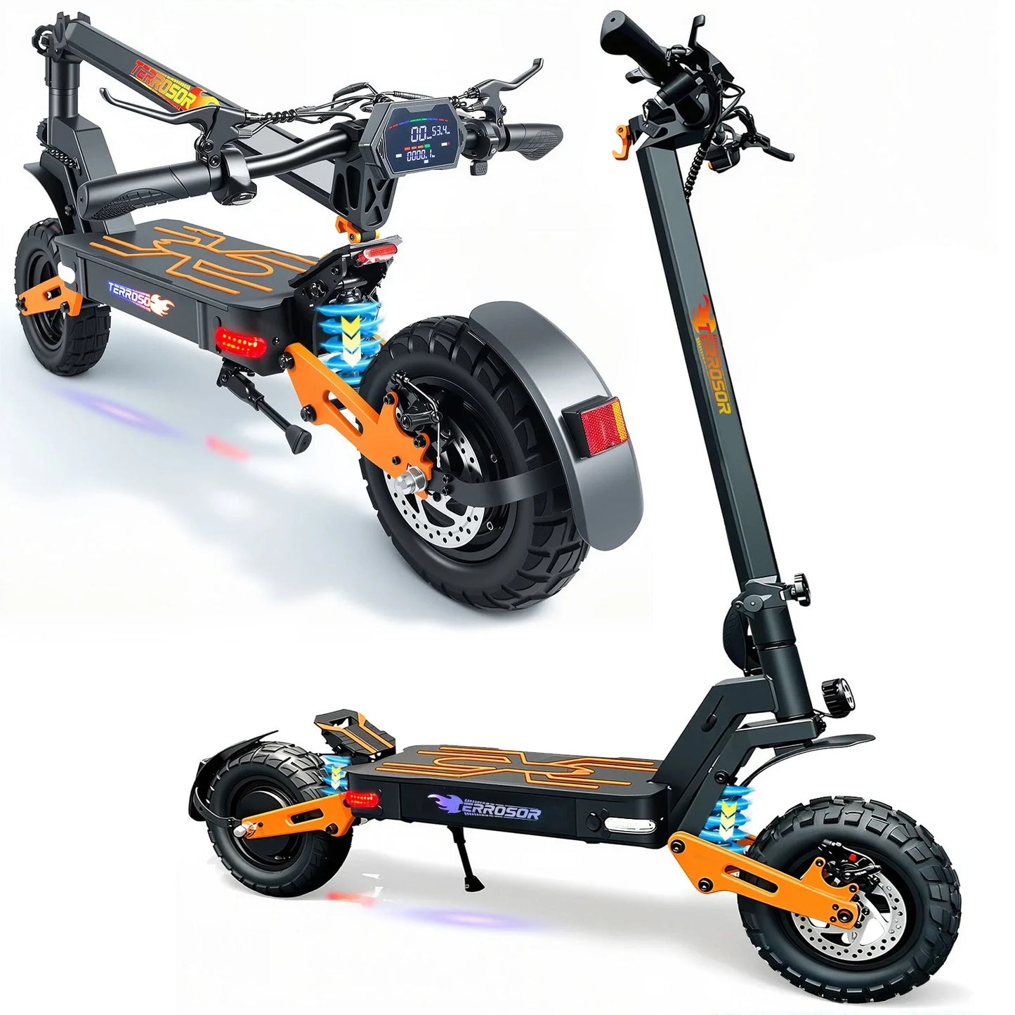 E-Scooter, Adult, 1200W Motor, Folding ,Up to 40Mph & 30 Mile range, 11" Off Road Tire Dual Suspense